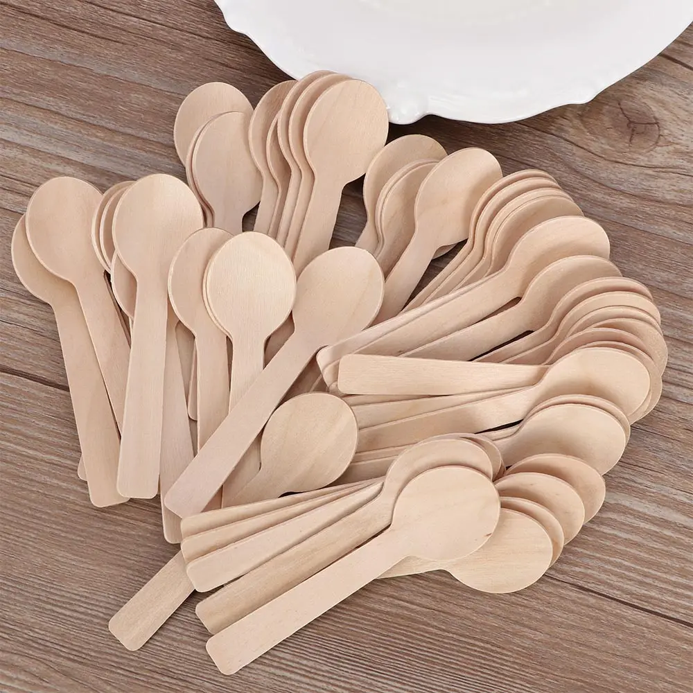 

100Pcs Mini Ice Cream Spoon Disposable Wooden Dessert Western Wedding Party Tableware Kitchen Accessories Tool Spoon