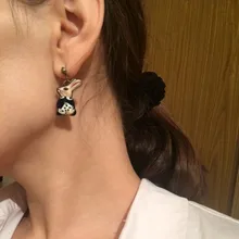 New Design Asymmetric High Quality Retro Gold Color Cartoon Rabbit Watch Stud Earrings For Women Girls