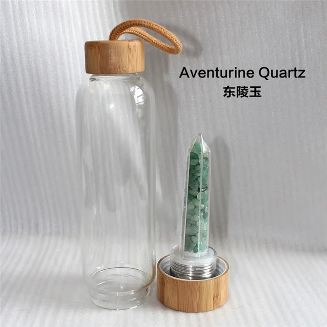 Natural Crystal Quartz Crystal Gemstone Bamboo Water Bottle Wand Point 