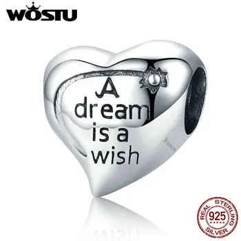

WOSTU Genuine 100% 925 Sterling Silver Dream is Wish Beads fit original WST Charm Bracelet Necklace Jewelry Gift FIC428