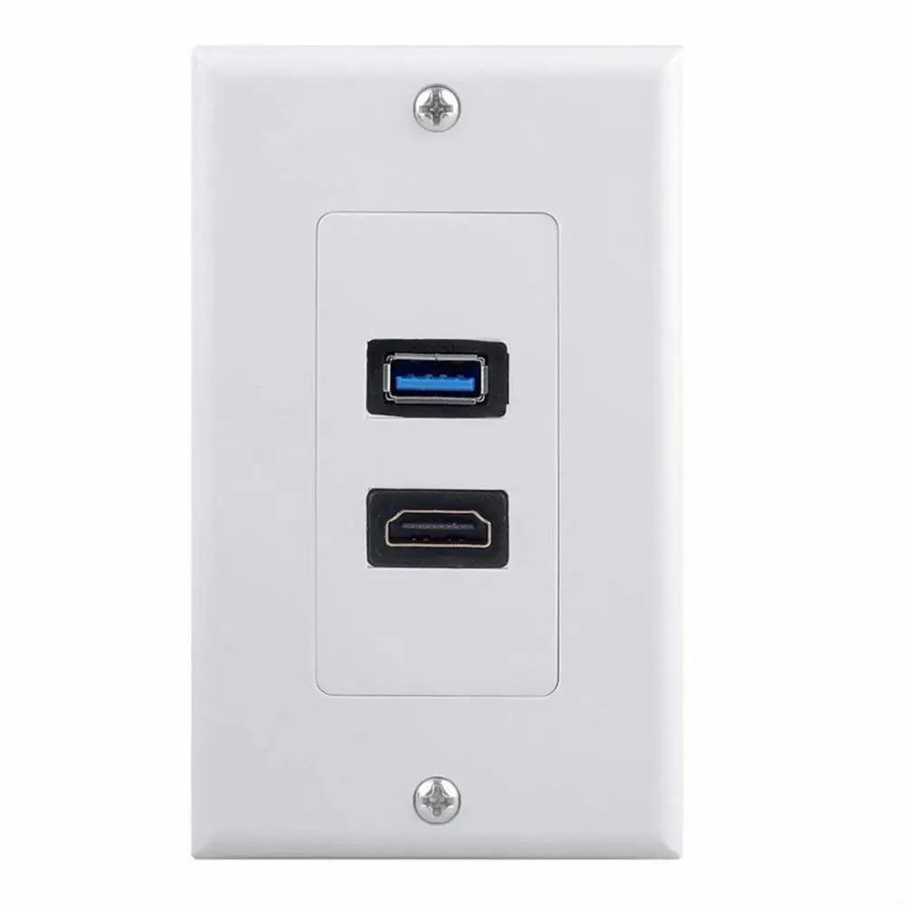 

Exquisitely Designed Durable 1x 2 Port HDMI + USB 3.0 Female Wall Face Plate Panel Outlet Socket Extender White