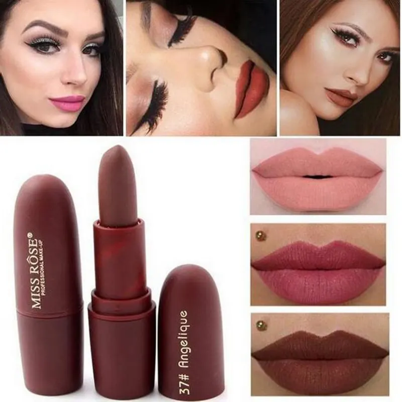 

Miss Rose Matte Lipstick for Women Cosmetics Sexy Batom Mate Waterproof Long-lasting Nude Red Lips Makeup Levre Pintalabios Lady