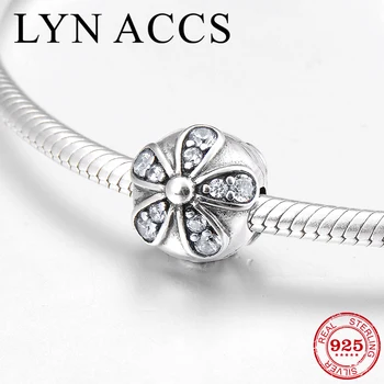 

100% 925 Sterling Silver Like crystal CZ flower fine clips Lock Beads Fit Original Pandora Charm Bracelet Jewelry making