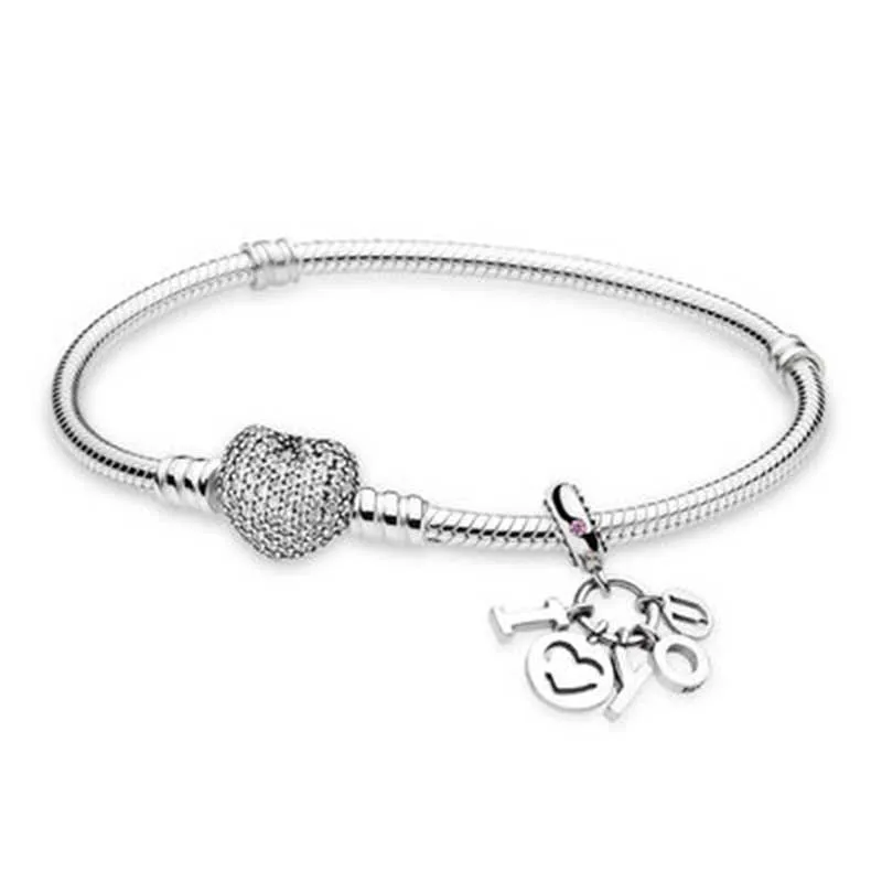 2018 100% 925 Sterling Silver I LOVE YOU BRACELET GIFT SET fit DIY Original Charm Bracelets Jewelry A Set Of Prices