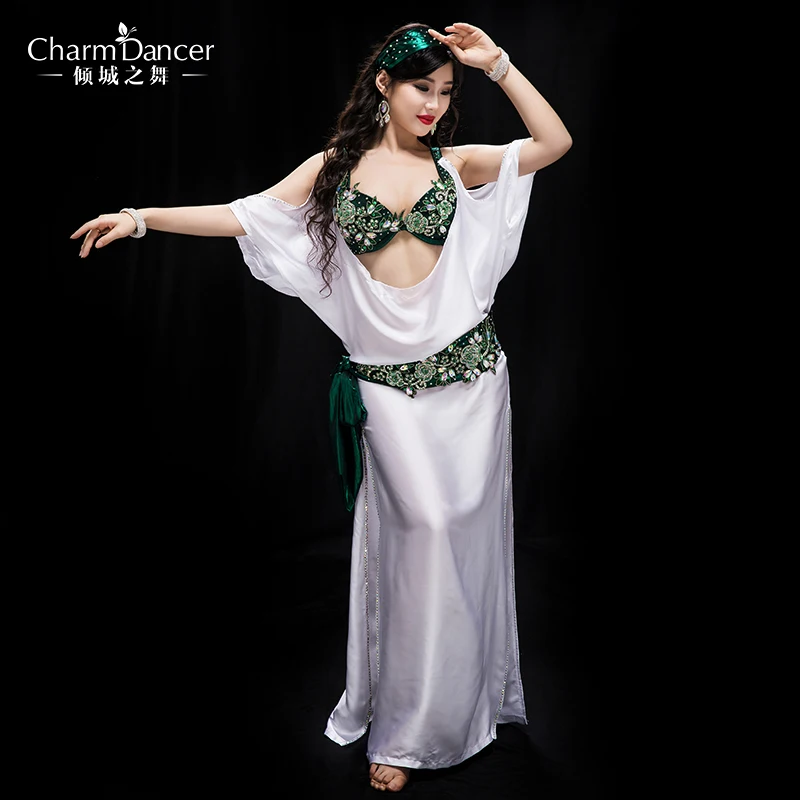 New high grade Professional Performance Dancewear bra+dress+belt+headscarf+shorts 5pcs Outfit Women Bellydance Costume YC040 - Цвет: see chart