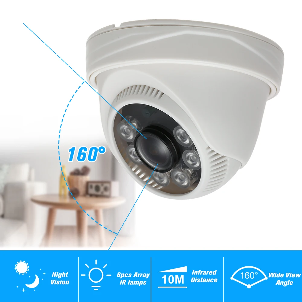 

1080P AHD Dome CCTV Camera 2.0MP 1.8mm 6pcs Array IR Lamps Night Vision IR-CUT Indoor Home Security PAL System
