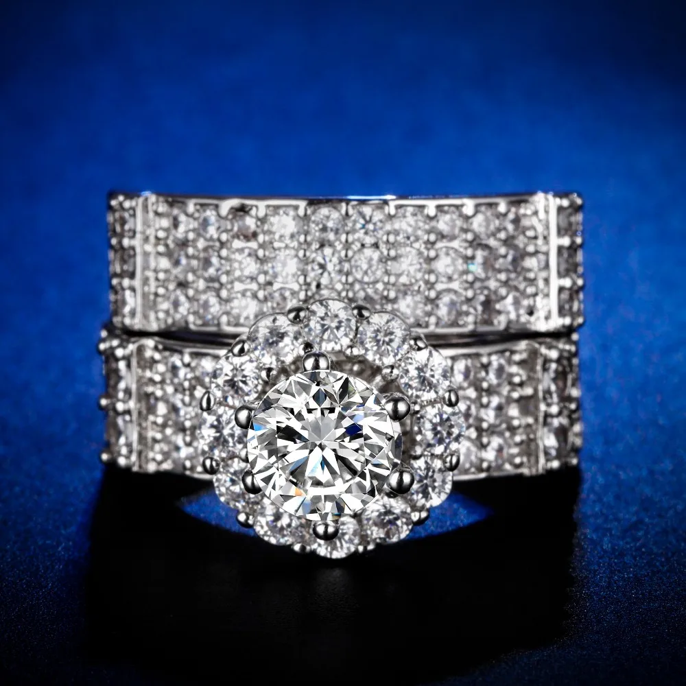 

Original Design Handmade cz unique style top quality 2 pcs in 1 couple Ring Cubic Zirconia Hot Ins sterling silver 925