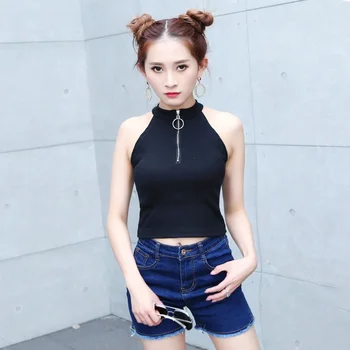 Sexy Crop Top Women's Casual Strapless Halter Neck Slim Tanks Tops Vests Sleeveless Knitted Tops striped halter neck crop shell top
