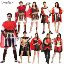Umorden Halloween Carnival Party Costume Adult Couple Roman Greek Armor Soldier Warrior Gladiator Costumes Dresses for Men Women polyresin ancient greek roman warrior armor model creative home decration aircraft gift