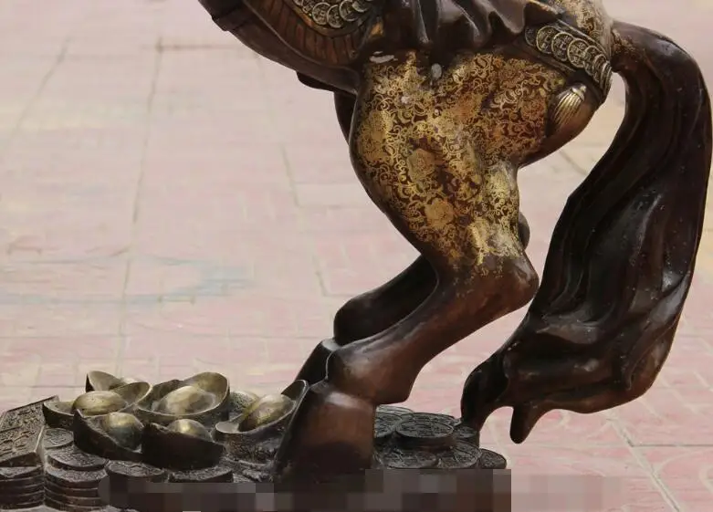 

S2138 40" Chinese Bronze Copper Folk Year Zodiac Fly Dragon Wealth Up Horse Statue