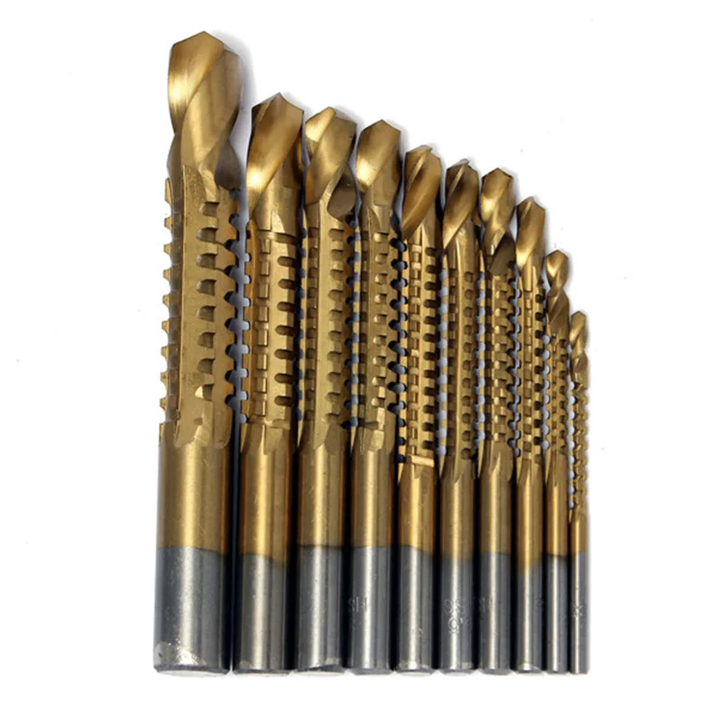 10Pcs/set Titanium Coated HSS High Speed Steel Saw Drill Bit Set Cutter Tools Woodworking Hole Saw Drill Bits Power Tools 3-13mm