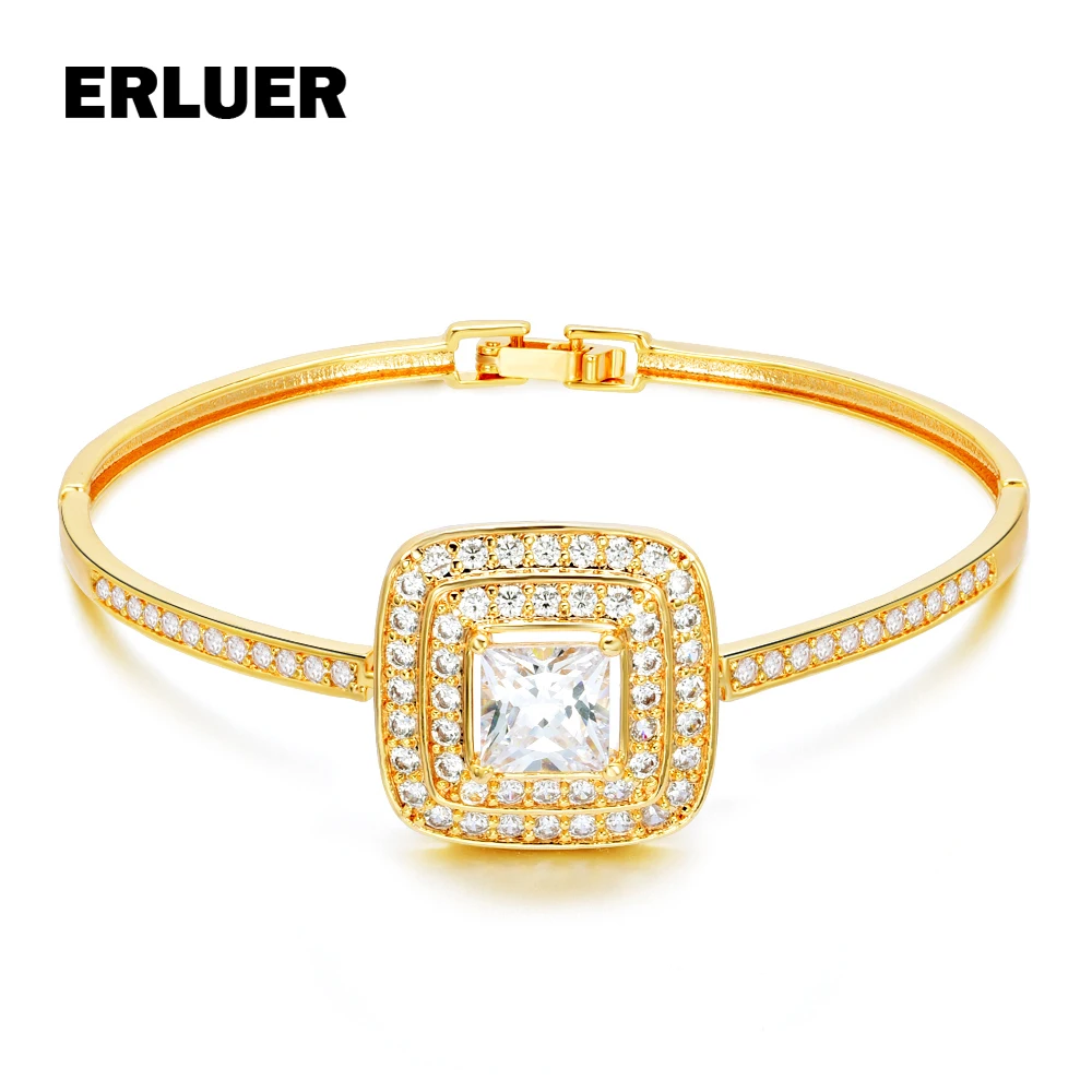 

ERLUER Fashion Trendy Zircon Gold Color Bridal Bangle Wedding Party Elegant Jewelry crystal bracelets& bangles Women girls gifts