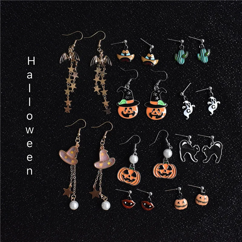 

Fashion Women Ear Stud Pumpkin Ghost Bat Lovely Wacky Creative Halloween Stud Earrings for Women Girls Halloween Party Jewelry