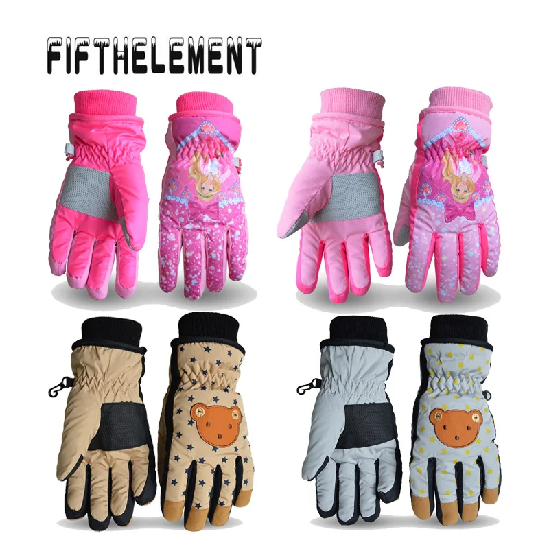 Skiing Gloves kids Girls Princess Bear Children Winter Warmer Ski Gloves Snow Sports Waterproof