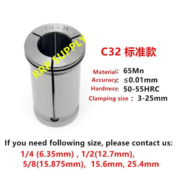 

C32 straight shank collets, 3mm-26mm