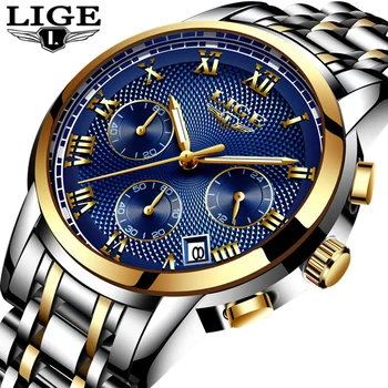 

LIGE Mens Watches Top Brand Luxury Fashion Gold Watch Men Quartz Clock Waterproof Sport Wrist Full Steel Watch Relogio Masculino