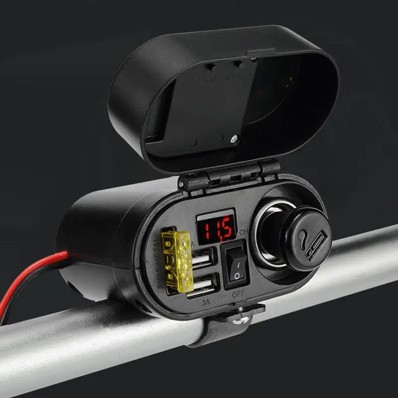 

Waterproof Motorcycle Mirror Mount Dual USB Cigarette Lighter Charger 12V-24V