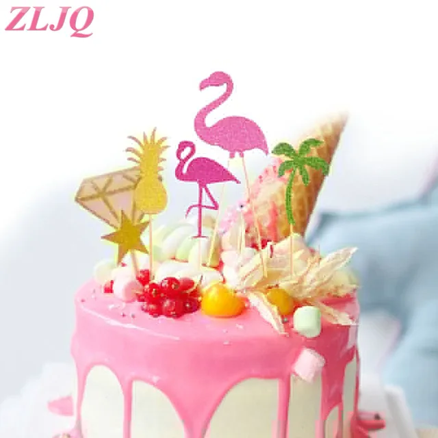 ZLJQ 12 pièces rose Flamingo décoration de gâteaux choix Tropical Hawiian Luau thème fête de mariage
