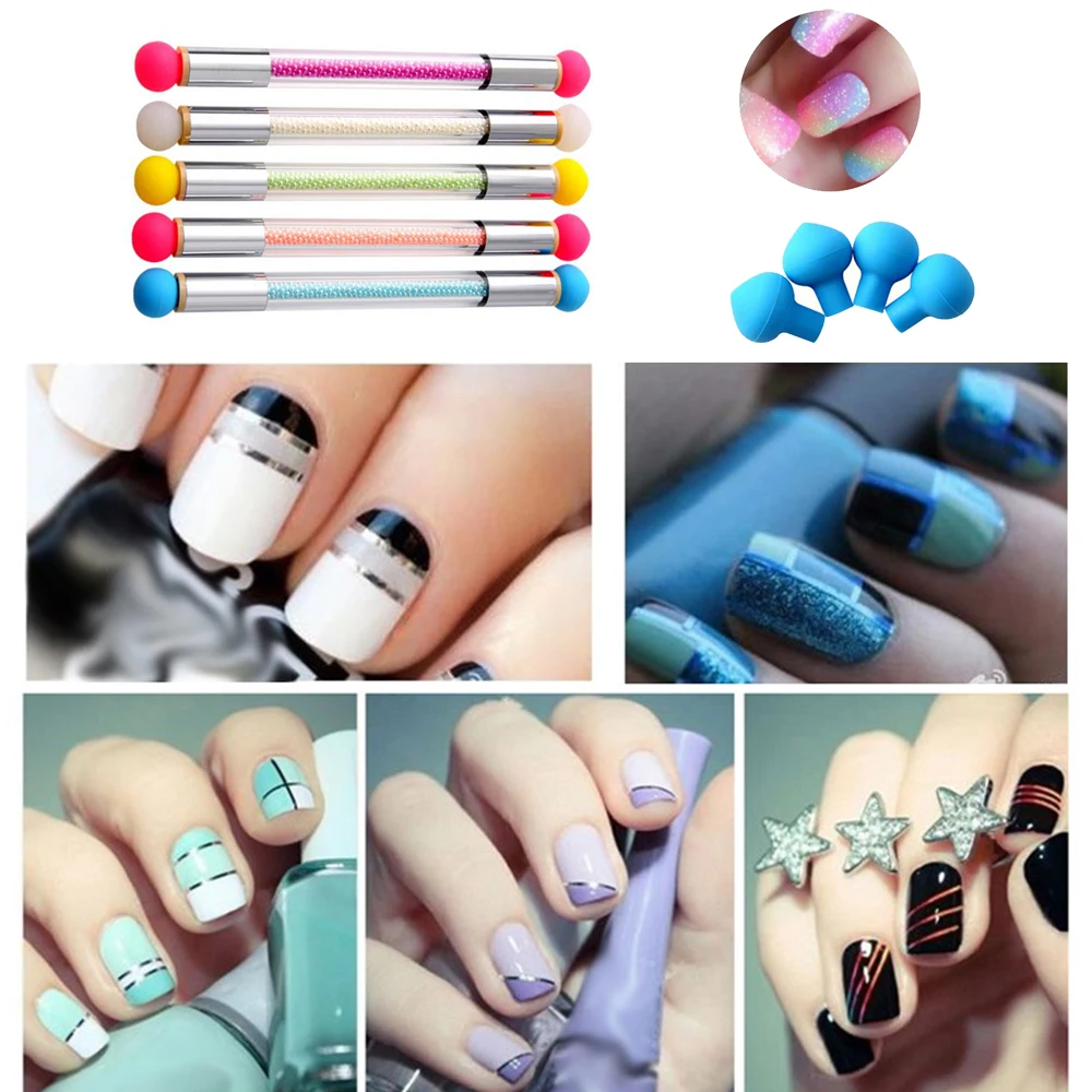 

Gradient Nail Brush 1 Nail Art Pen + 4 Nail Silicone Sponge French Manicure Embossing Pen Ombre Painting Brush Nail Dotting Tool