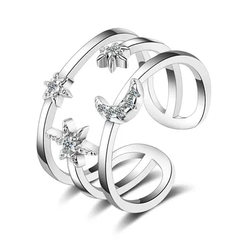 

XIYANIKE 925 Sterling Silver Charms Two colors Double Star Moon Ring For Women Gift Multiple circles Fine Jewelry Accessories