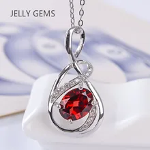 JELLYGEMS100% натуральный гранат Pandent 2.5ct Настоящее серебро 925 пробы ювелирные изделия Вино красный драгоценный камень ожерелье для женщин подарок 7*9 мм