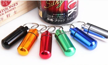 

Free Shipping New High Quality Portable WaterProof Mini Blue Aluminum Keychain Tablet Storage Box Bottle Case Holder