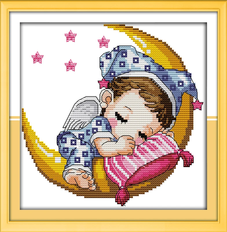 The Moon baby (boy), counted printed on fabric DMC 14CT 11CT Cross