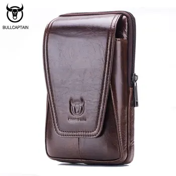 

BULLCAPTAIN 2019 Men Leather Waist Bag Cigarette Purse Fanny Pack Waist Pack Pouch Purse Small Money Phone Bags For Men NCZ052