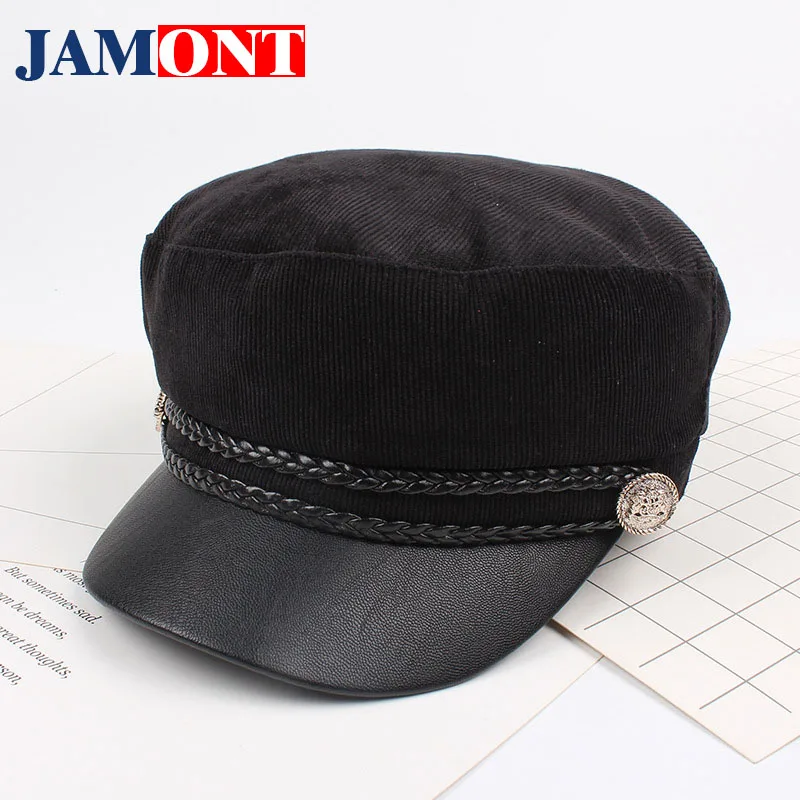 2018 Black Hats For Women Cap Autumn Winter Corduroy Cap Trendy Navy
