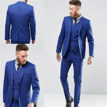 

Custom men's suit blue the groom best man wedding dress high quality men's suits formal occasions three-piece