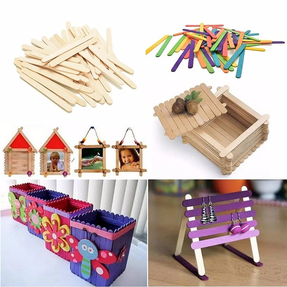 50pcs lot Educational Games Craft Wooden Puzzle for Children Ice Cream Stick Arts Kids Hand DIY