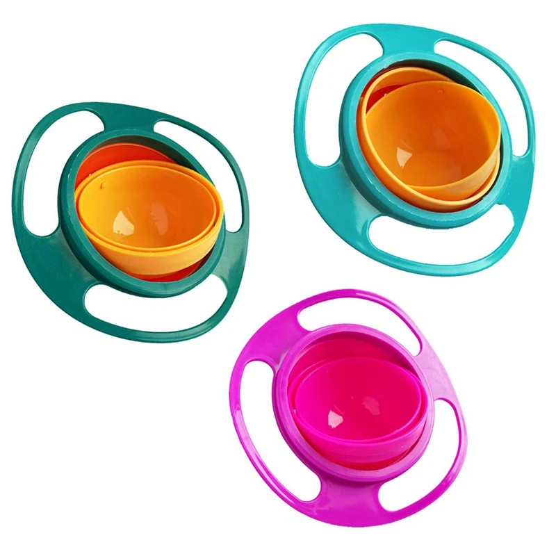 

360 Rotating Baby Food Grade Plastic UFO Gyro Style Bowl Round Leakproof Overflow Children Feeding Fruit Turntable