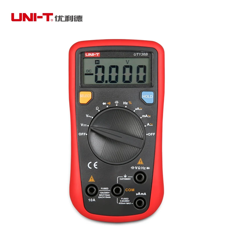 

UNI-T UT136B LCD Digital Multimeter Tester AC/DC Voltmeter Ammeter Automotive Data Hold Freq Duty Cycle Test Lead Professional