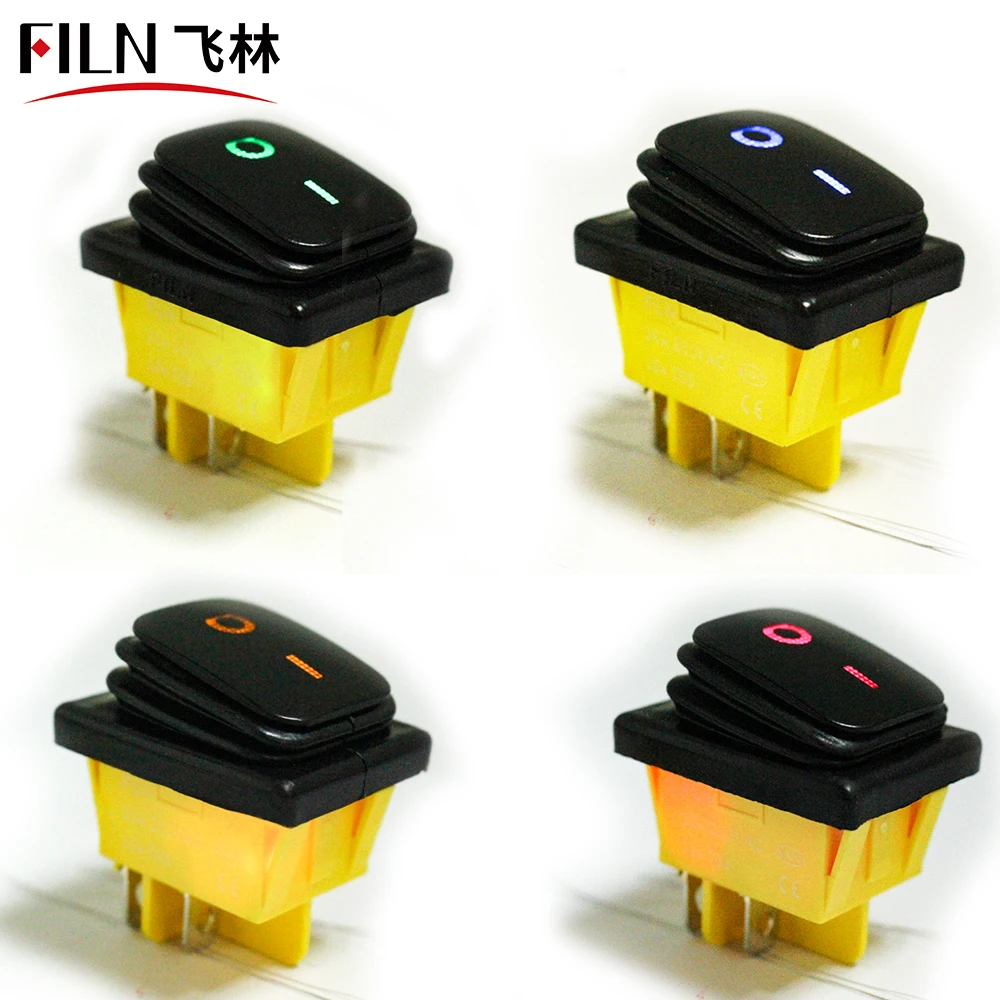 

30A/250V 16A/250V heavy duty 4 pin t85 sealed waterproof ON OFF rocker switch with led 12V 24V 110V 220V 380V Black Painting