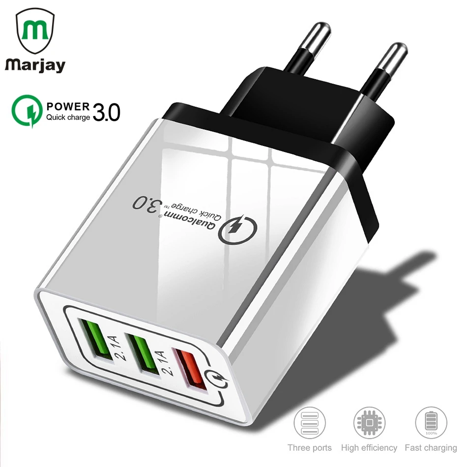 Marjay 3 Ports USB Charger Quick Charge 3.0 USB Power Adapter Fast Charging For iphone X Xiaomi Huawei P20 Mobile Phone Charger