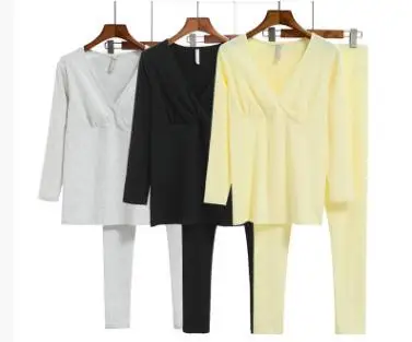 Maternity Breastfeeding Suits 2019 Autumn Winter V-neck Nursing Tops+pants 2pcs Set Lactation Clothes for Pregnant WomenSH-243