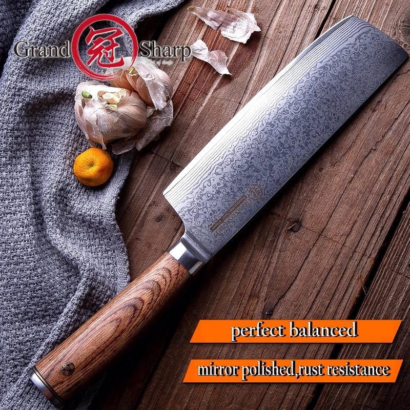 

Grandsharp 6.7 Inch Damascus VG10 Nakiri Knife Chinese Cleaver Chef Knives Japanese Style Kitchen Cutlery Pakka Wood Handle New