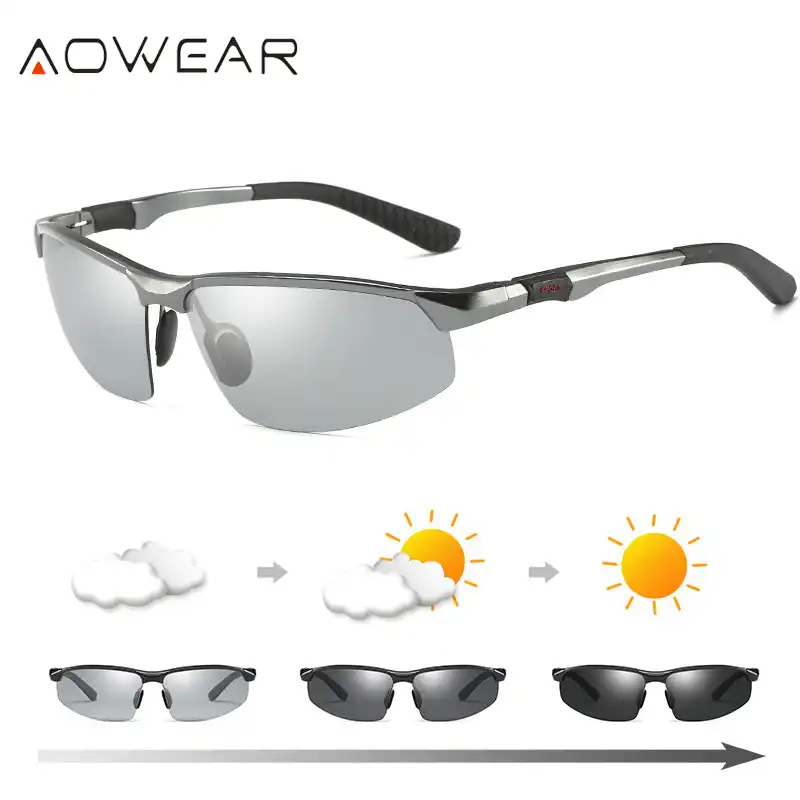 Photochromic polarized sunglasses men driving sports square Chameleon colorless