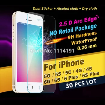 

X 30 PCS LOT HD 2.5D Front Screen Protector Tempered Glass 0.26mm Premium Protective Film for iPhoneX 4 4S 5 5S 5C 6 6S 7 8 Plus