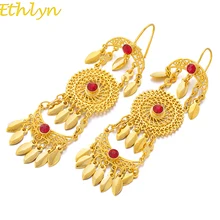 Ethlyn Новинка Эфиопский золотой цвет Висячие Серьги Африканский стиль для женщин Свадебные Винтажные Ювелирные изделия серьги с красным камнем E54