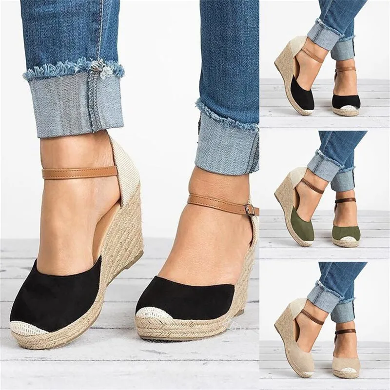 

Women Shoes Suede Wedges High Ankle Sandals Round Toe Casual Shoes 2019 New High Slope Round Head Sandals Casual Shoe