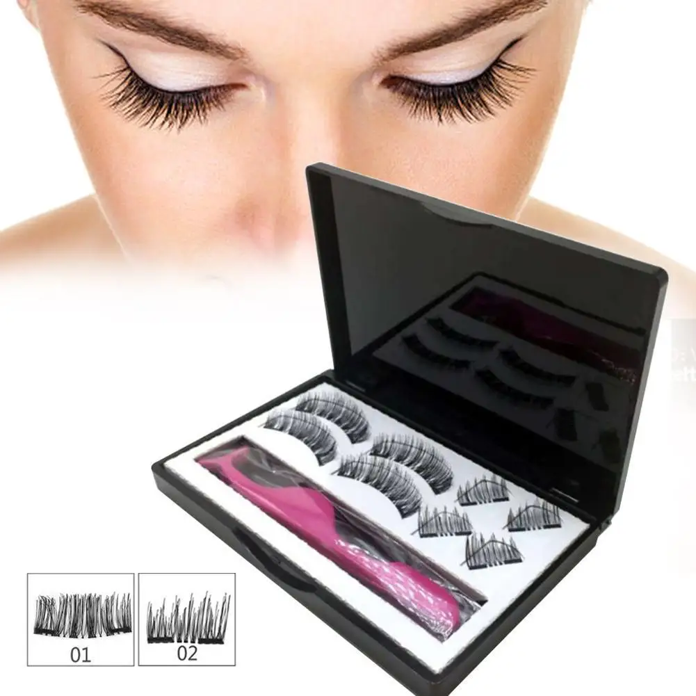 

New Hot 8PCS 3D False Eyelashes Double Magnetic Lashes Pure Handwork Black Eye Lashes Eyelash Extension Magnetic Eyelashes