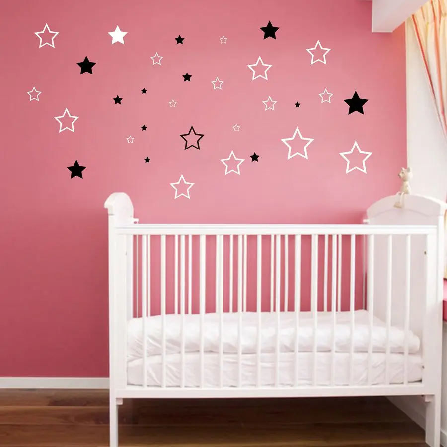 Наклейка на стену со звездами для детской комнаты, Виниловая наклейка на стену для детской комнаты - Цвет: Black and White