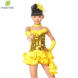 Дети Профессиональный Латинской платье для танцев для девочек бальных танцев блестками платья современные дети Вальс/Танго/ча-ча костюмы 5