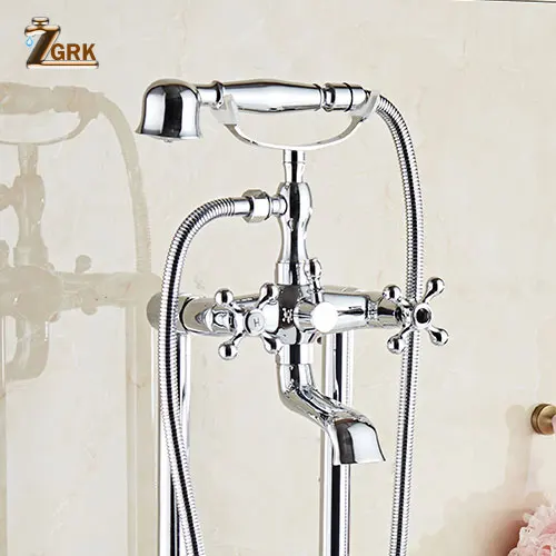 ZGRK латунный Смеситель для ванной комнаты, смеситель, напольные стойки-смесители, ручной душ, античный Набор для ванны - Цвет: HS8010