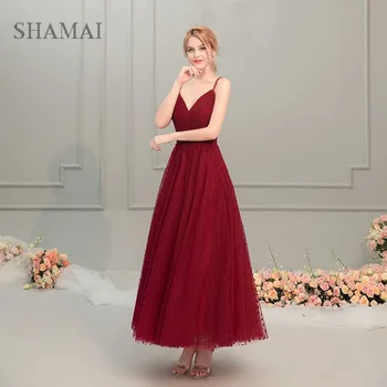

SHAMAI Sexy A-Line Prom Dress 2019 Dark Red Bride Banquet Elegant High Quality New Style Party Prom Dress Robe De Soiree