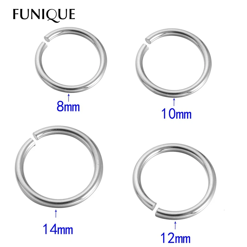 О 100 шт. высокое качество прыжок кольца нержавеющая сталь серебро цвет 8 мм 10 мм 12 мм 14 мм DIY ювелирных изделий