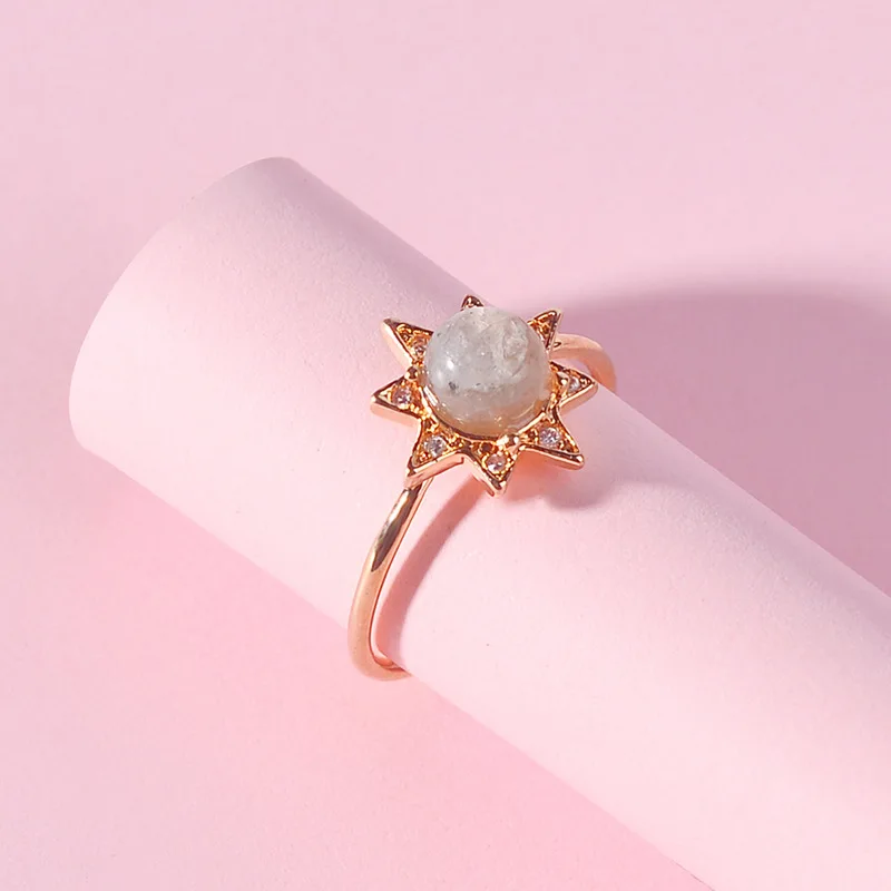 

Natural Stone Opal Sun burst Star shape Women Ring fashion Zircon Rings High Good Quality RING