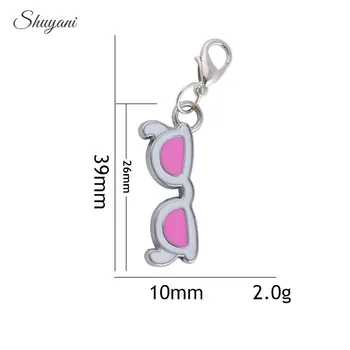 

39*10mm Fashion Cute Enamel Colorful Glasses Charms Pendant with Silver Lobster Clasp Charms Bracelet & Necklace Jewelry Making
