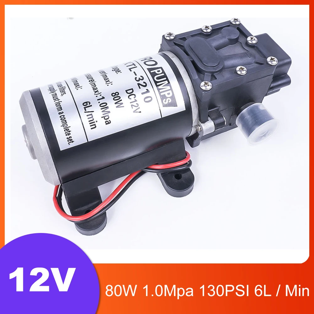 

Professional Electric 12V 80W 1.0Mpa 130PSI 6L / Min Water High Pressure Diaphragm Self-Priming Reflux Pump Automatic Switch